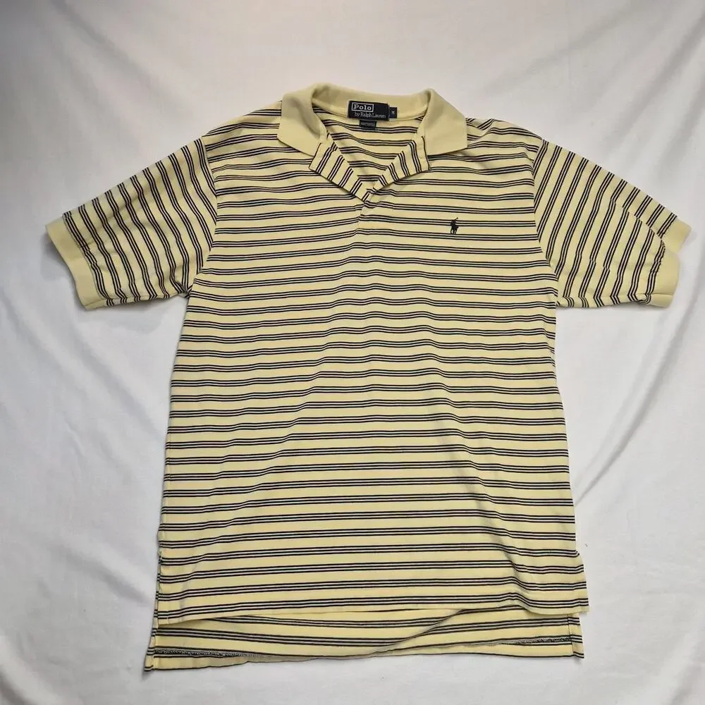 Polo By Ralph Lauren Men’s Shirt Medium Yellow Black Striped Polo 100% Cotton